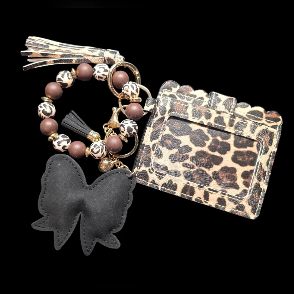Leopard Pattern Wallet and Keychain Set